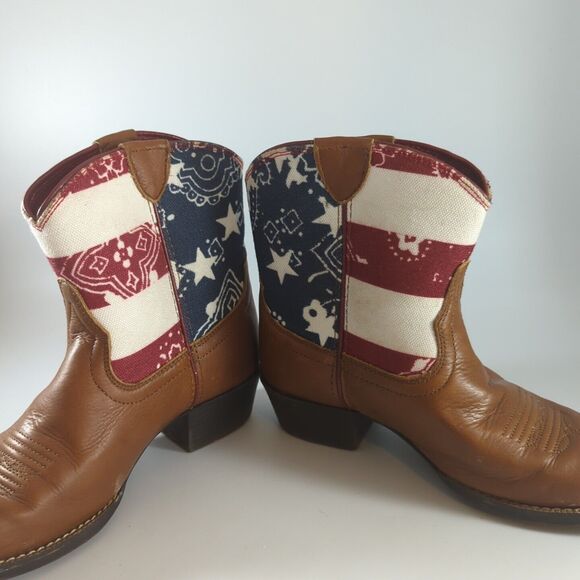 ARIAT Girls' Stars & Stripes - Size 2 / Snip Toe Cowboy Boots Leather Red Blue - Picture 3 of 10